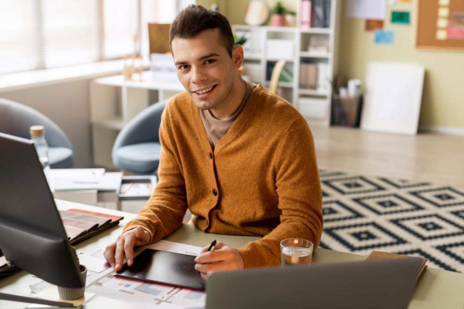 Interaktive Lernsituation mit Laptop und Unterlagen